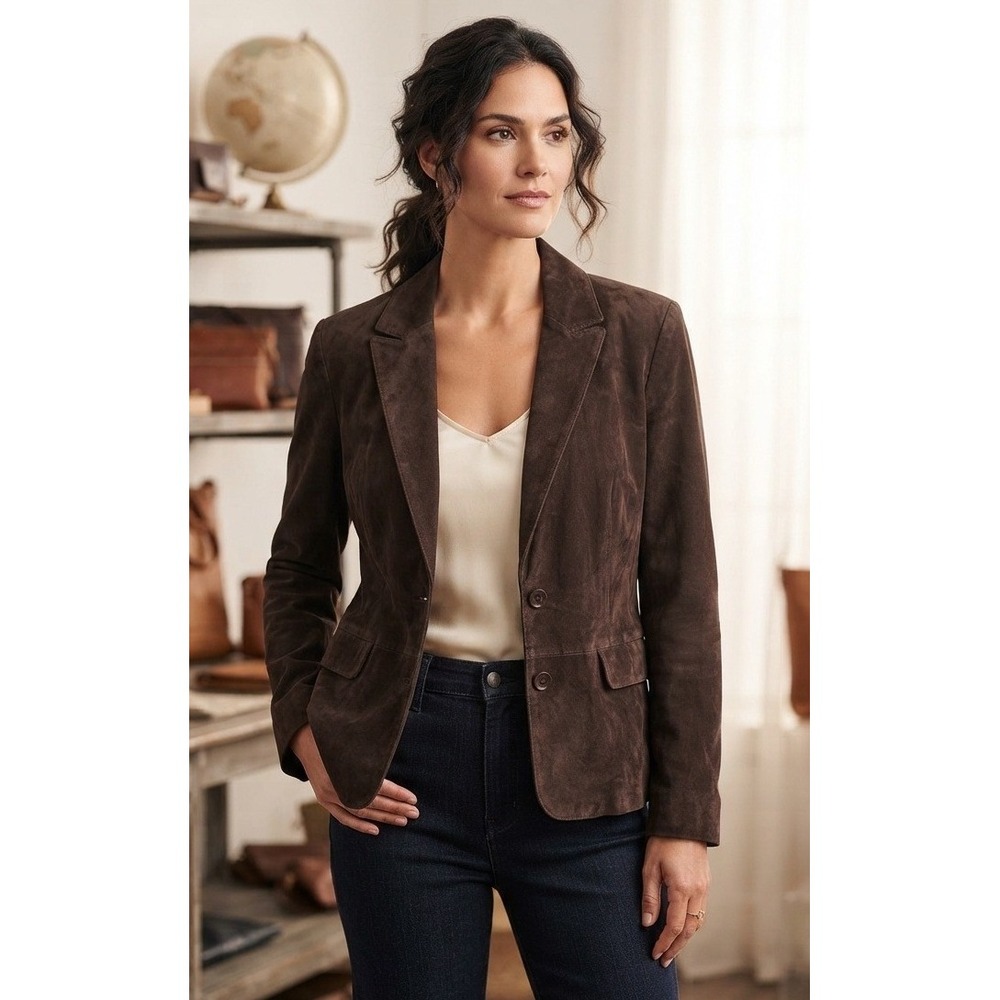 Vintage 90s Margaret Godfrey Suede Leather Blazer Women's 16 Brown Career 8109